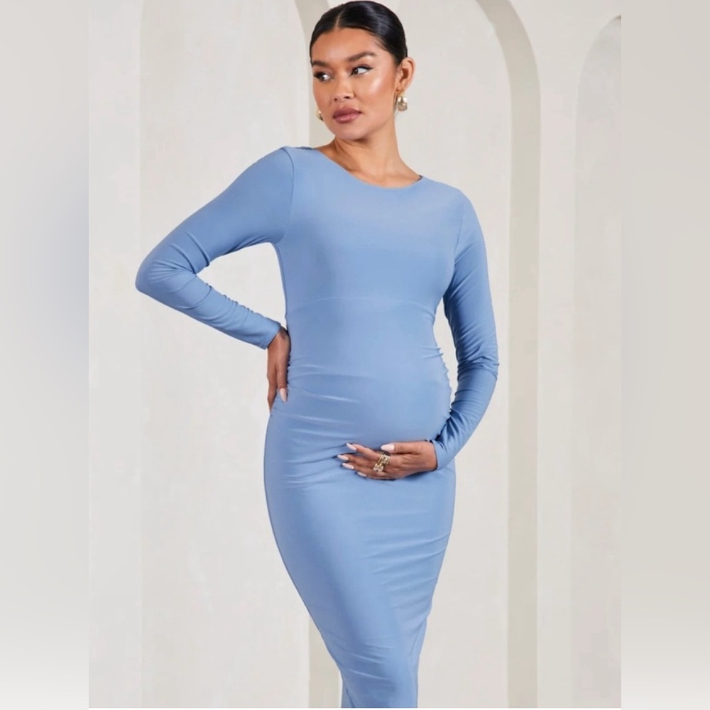 Club L London Soft Blue Maternity Long Sleeve Dress